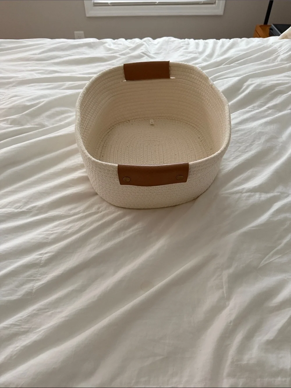 Woven Cotton Rope Storage Basket with Brown Accent - Home Accents